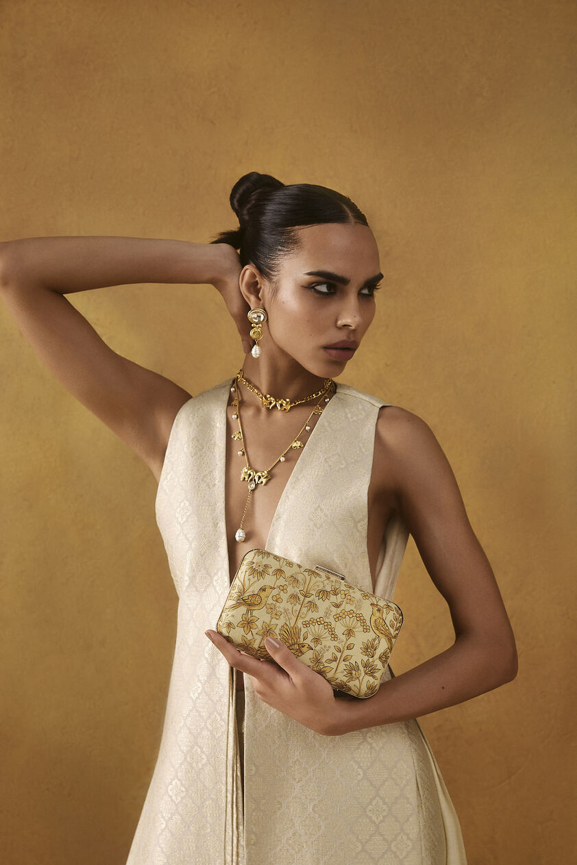 Pichhwai Clutch - Canary Gold, Gold, image 5